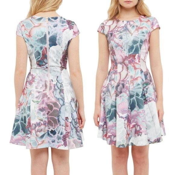 Ted Baker Pastel Succulent Mini Skater Dress 0 - Picture 10 of 16